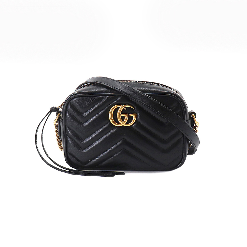 Gucci GG Marmont Quilting Mini Chain Shoulder Bag Leather Black
